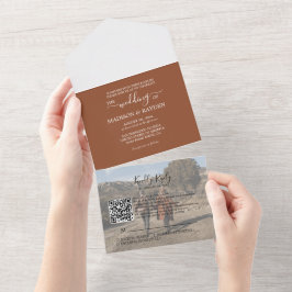 Minimalistisch Terracotta QR Code UAWG Wedding All In One Einladung