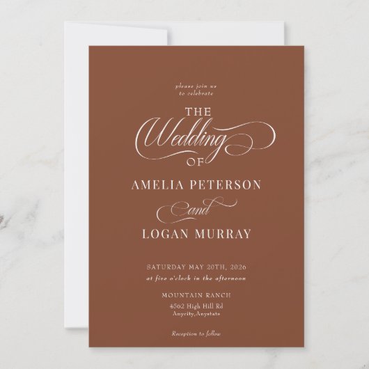 Minimalistisch Terracotta | Whimsical Script Weddi Einladung (Vorderseite)
