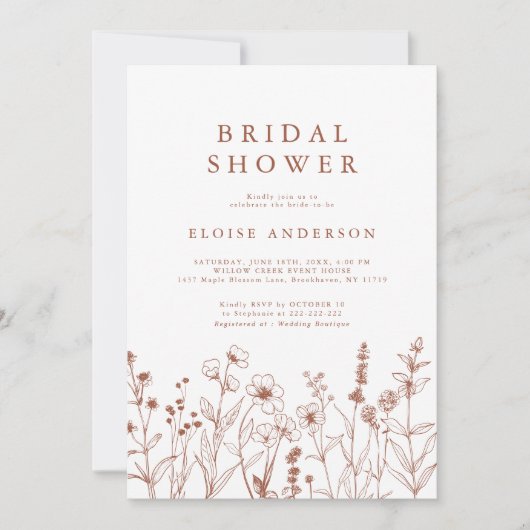 Minimalistisch Terracotta Wildblume Brautparty Einladung (Vorderseite)