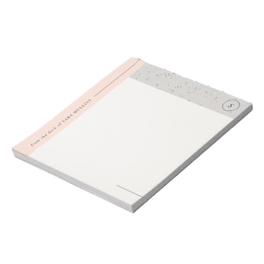 Minimalistisch Terrazzo Monogram Notepad - Grau Notizblock (Rotiert)