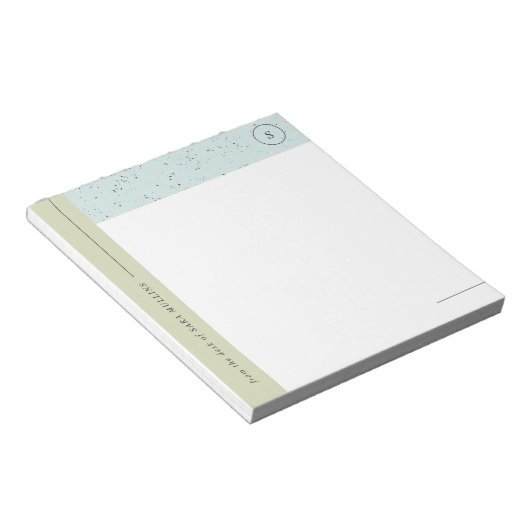 Minimalistisch Terrazzo Monogram Notepad - Grün Notizblock (angewinkelt)