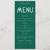 Minimalistisch Text Emerald Wedding Menu-Karte Einladung (Vorderseite)