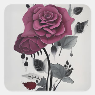 Minimalistisch-Tinte-Rose Abstraktes Blumendesign Quadratischer Aufkleber