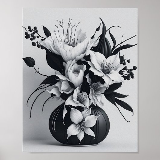 Minimalistisch-Tinte-Rose Vase Stilvoll Zeichnend Poster (Vorne)