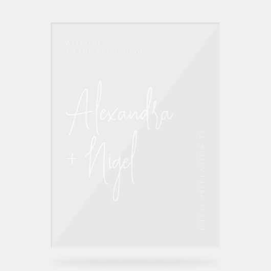 Minimalistisch transparente Hochzeitsstimmung Acrylschild (Vorderseite)