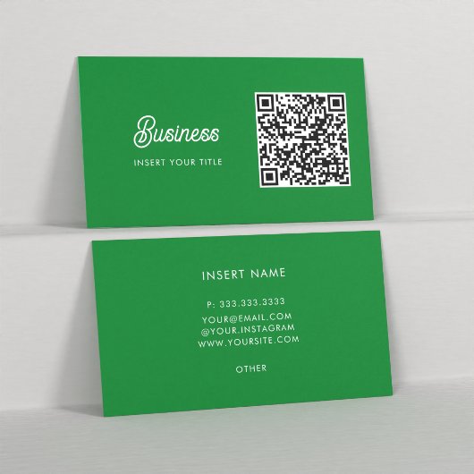 Minimalistisch Trendy Elegant QR Code Kelly Green Visitenkarte