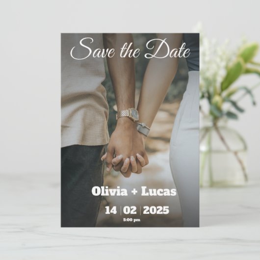 Minimalistisch Trendy Foto Save the Date Card Einl Einladung (Stehend Vorderseite)
