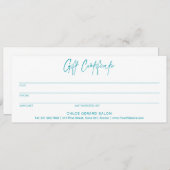 Minimalistisch Türkis Aqua Modernes Geschenkgutsch (Vorne/Hinten)