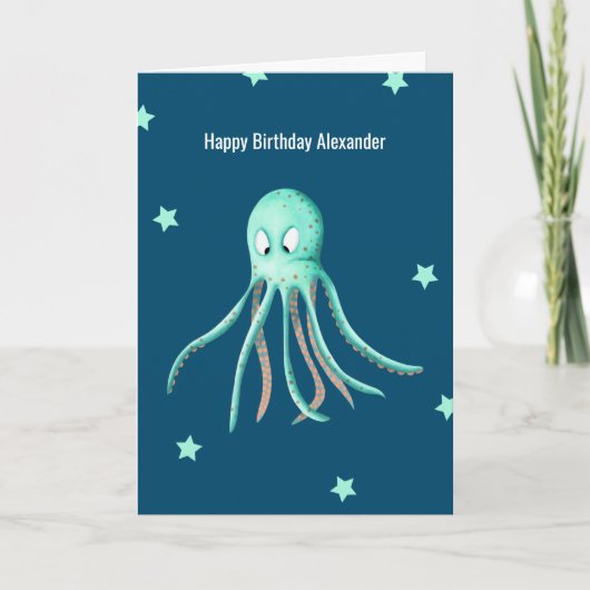 Minimalistisch Türkis Octopus Personalisiert Gebur Karte (Vorderseite)