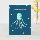 Minimalistisch Türkis Octopus Personalisiert Gebur Karte (Gelbe Blume)