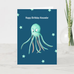 Minimalistisch Türkis Octopus Personalisiert Gebur Karte