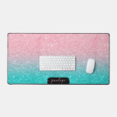 Minimalistisch türkis und rosa Glitzer Schreibtischunterlage (Tastatur & Maus)