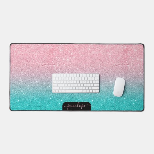 Minimalistisch türkis und rosa Glitzer Schreibtischunterlage (Tastatur & Maus)