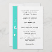 Minimalistisch Türkis White Monogram Einladung (Vorderseite)