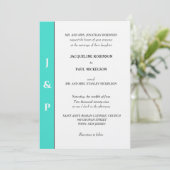Minimalistisch Türkis White Monogram Einladung (Stehend Vorderseite)