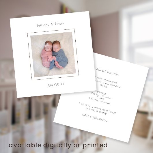 Minimalistisch Twins Foto Geburtsankündigung Ankündigung