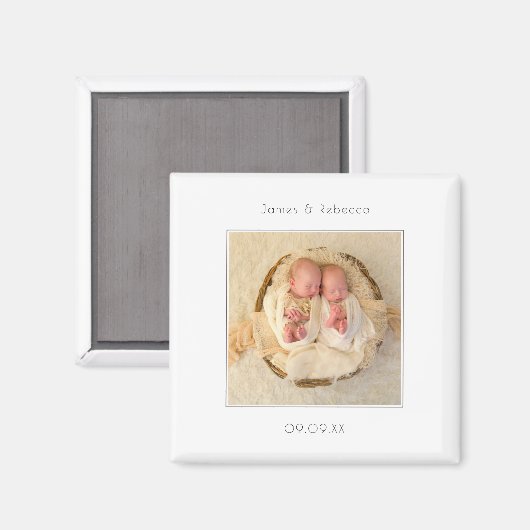 Minimalistisch Twins Foto Geburtsankündigung Magnet (Vorderseite/Rückseite)