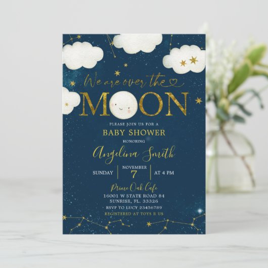 Minimalistisch über der Galaxy-Babydusche Einladung (Stehend Vorderseite)