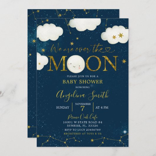 Minimalistisch über der Galaxy-Babydusche Einladung (Vorne/Hinten)