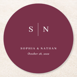 Minimalistisch und Chic Burgund Hochzeit Runder Pappuntersetzer
