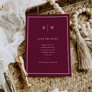 Minimalistisch und Chic Burgunderrote Hochzeit m Save The Date