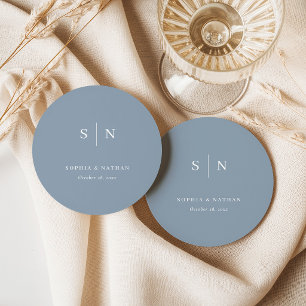 Minimalistisch und Chic Dusty Blue Hochzeit Runder Pappuntersetzer