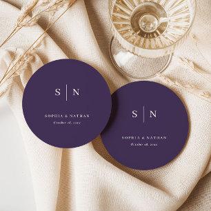 Minimalistisch und Chic Lila   Hochzeit Runder Pappuntersetzer