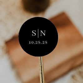 Minimalistisch und Chic | Monogramm Dunkles Schwar Runder Aufkleber