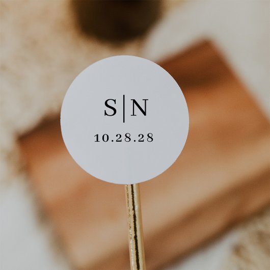 Minimalistisch und chic | Monogramm Schwarz und We Runder Aufkleber