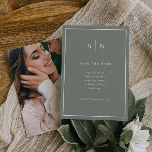Minimalistisch und Chic   Salbeigrün und Weiß mit  Save The Date