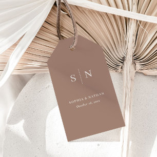 Minimalistisch und Chic Taupe und Creme Hochzeit Geschenkanhänger