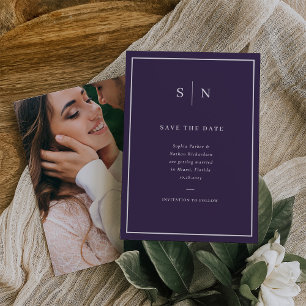 Minimalistisch und Chic   Violett und Weiß mit Fot Save The Date