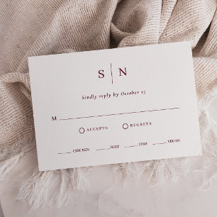 Minimalistisch und Chic Weiße und Burgunder Mahl RSVP Karte
