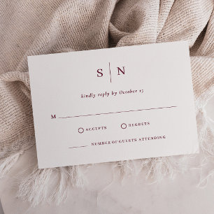 Minimalistisch und Chic Weiße und Burgunderrote RSVP Karte