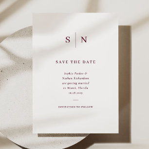 Minimalistisch und Chic Weiße und Burgunderrote Save The Date