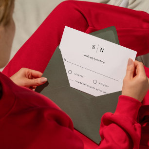 Minimalistisch und Chic   Weiße und schwarze Hochz RSVP Karte