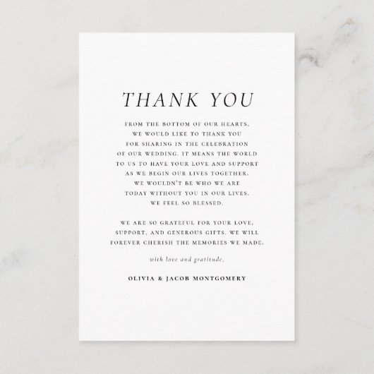 Minimalistisch und elegant Einfaches Foto Hochzeit Dankeskarte (Rückseite)