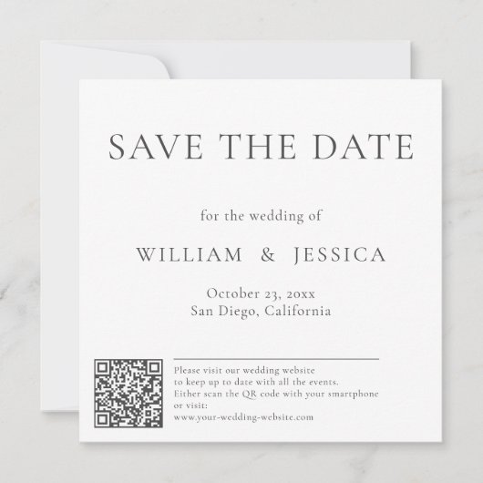 Minimalistisch und elegant mit QR-Code Save The Date (Vorderseite)