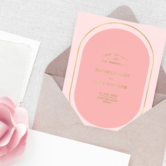 Minimalistisch und modern - Rosa und Gold Save the Folieneinladung