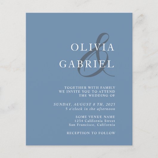 Minimalistisch und stilvoll. Typografie Blue Weddi Flyer (Vorne)