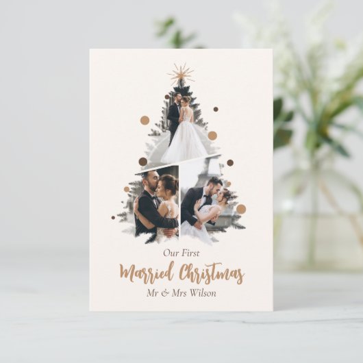 Minimalistisch unser erstes Verheiratetes Weihnach Einladung (Stehend Vorderseite)