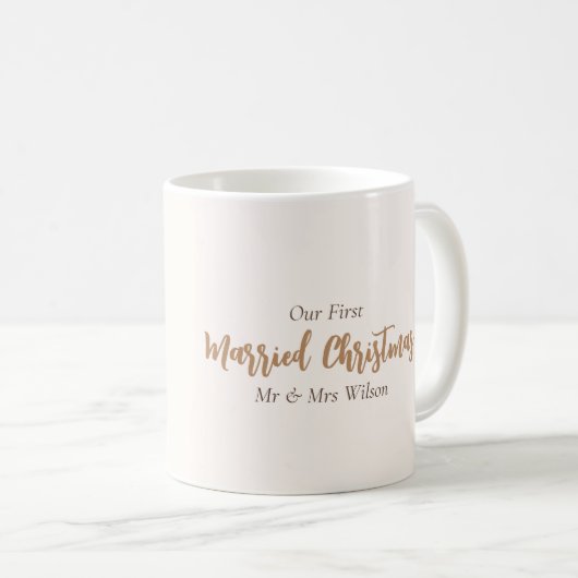 Minimalistisch unser erstes Verheiratetes Weihnach Kaffeetasse (VorderseiteRechts)