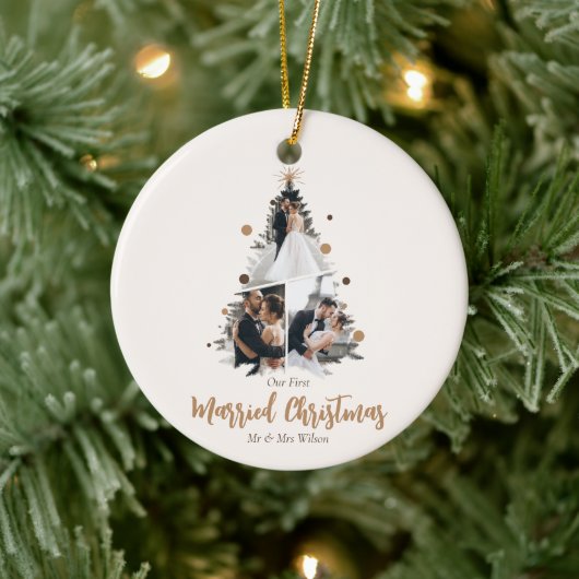 Minimalistisch unser erstes Verheiratetes Weihnach Keramik Ornament (Baum)