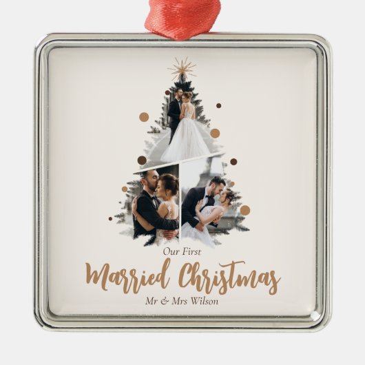 Minimalistisch unser erstes Verheiratetes Weihnach Ornament Aus Metall (Vorne)