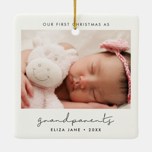 Minimalistisch Unsere ersten Weihnachten als Große Keramikornament (Rückseite)