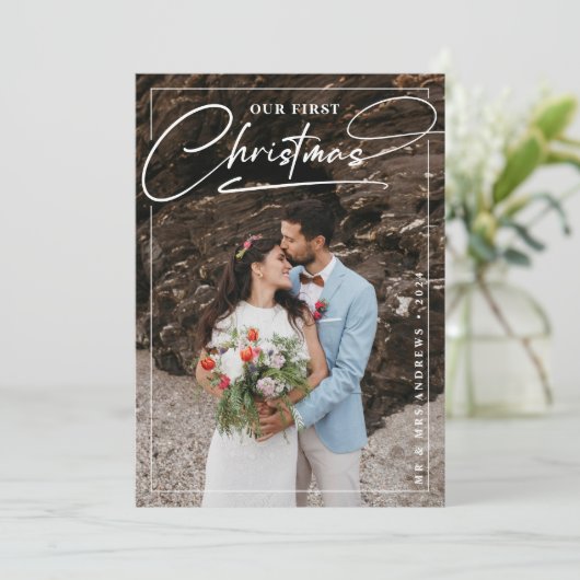 Minimalistisch Unsere ersten Weihnachten als Mr. & (Stehend Vorderseite)