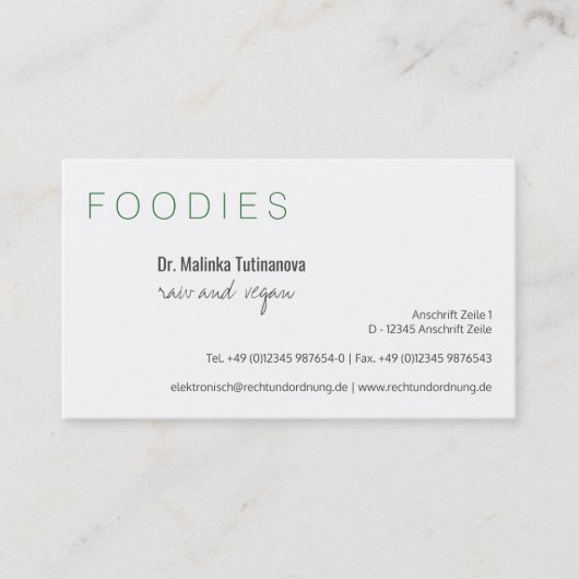 minimalistisch vegan visitenkarte (Vorderseite)