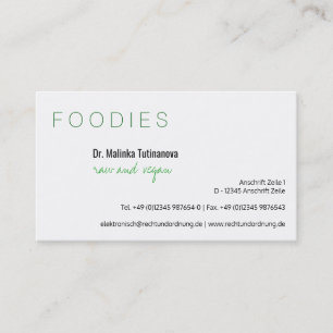 minimalistisch vegan visitenkarte