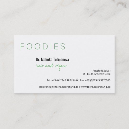 minimalistisch vegan visitenkarte (Vorderseite)