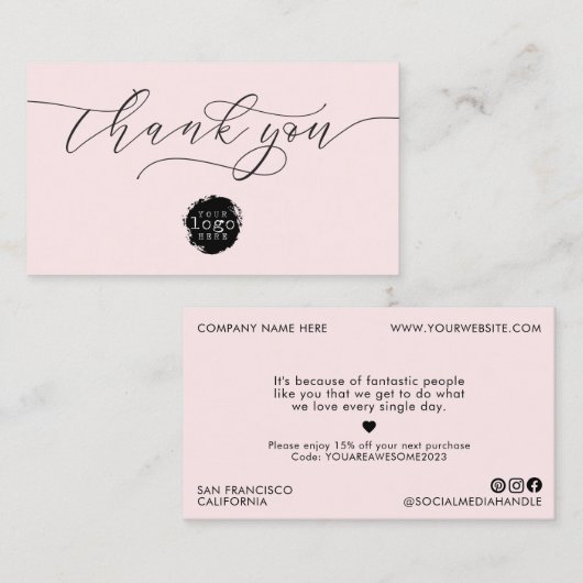 Minimalistisch Vielen Dank, dass Sie Script Heart Visitenkarte (Vorne/Hinten)